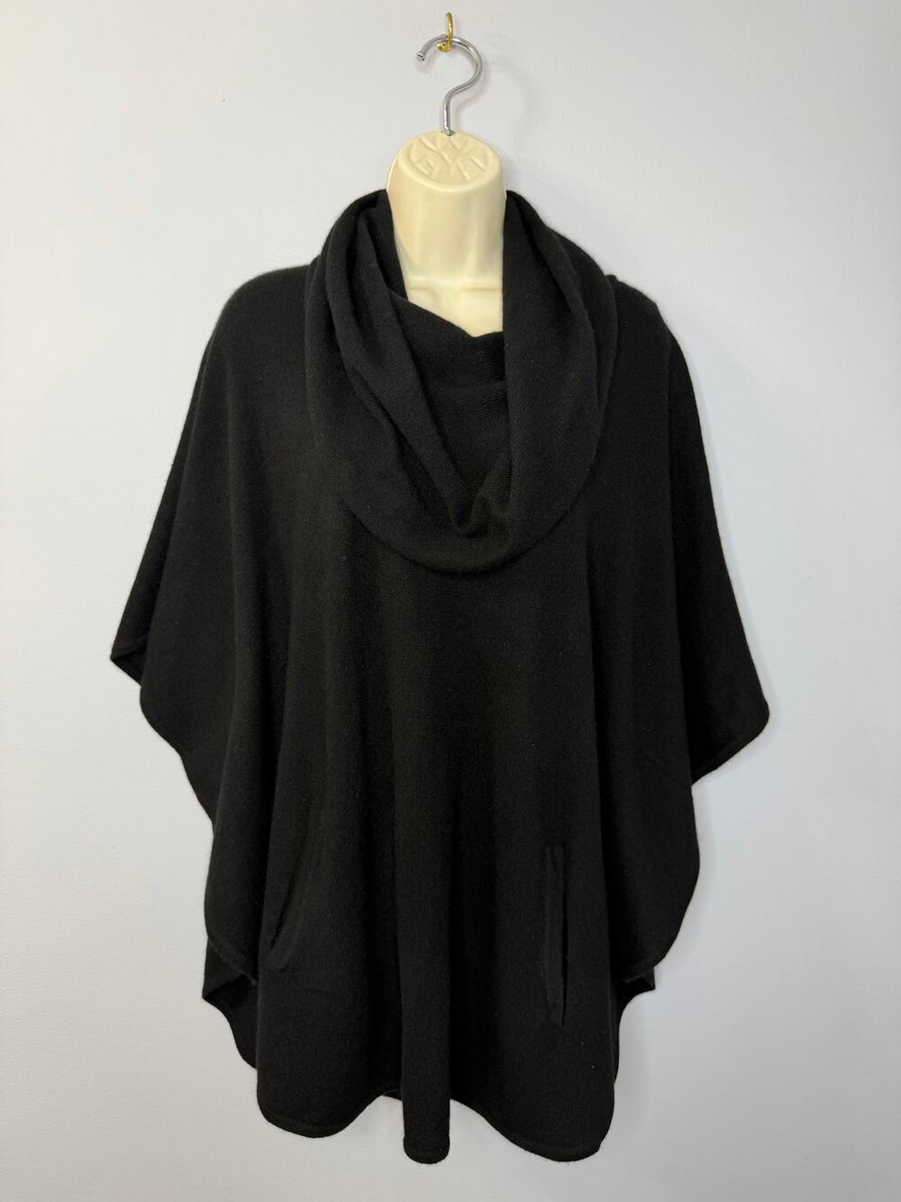 Nanette Lepore Cashmere Cowl Neck Black Knit Poncho Sweater Relax Women's XS